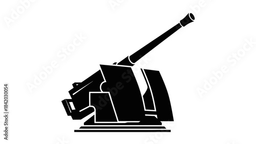 Black silhouette of a military anti-aircraft gun turret.