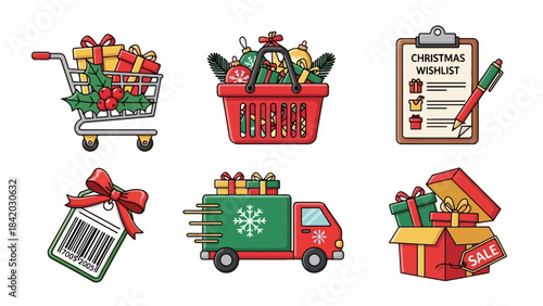 Vibrant Christmas Shopping Icon Pack – Bold & Colorful Design
