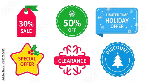 Vivid Christmas Discount Labels Icon Set – Bright Flat Style