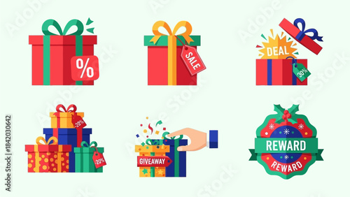 Vivid Christmas Gift Promotion Icon Set – Bold & Bright