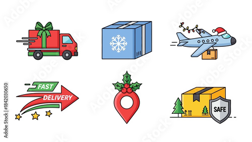 Vivid Christmas Delivery & Shipping Icon Pack Bright & Bold