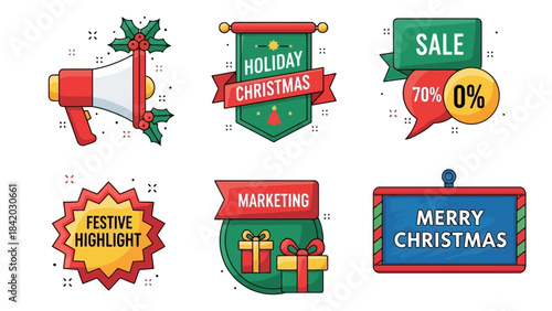 Vivid Christmas Promotion & Marketing Icon Set Bold & Bright