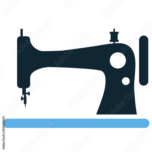 Sewing machine icon vector for tailoring and textile crafts. Symbolizes manufacturing, repair, and fashion design. Ideal for ateliers or craft shops.