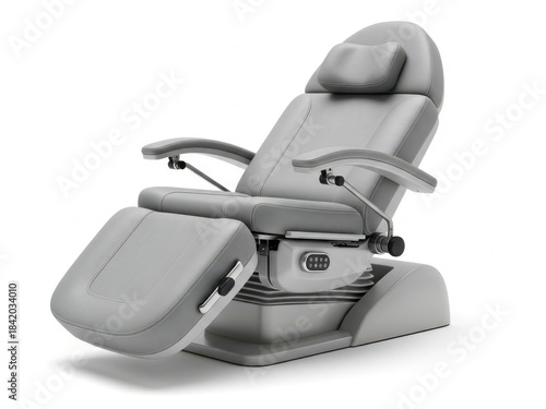 Adjustable gray salon chair for beauty treatments isolated on white background