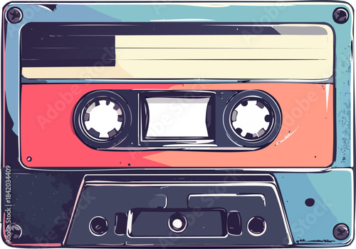 Retro cassette tape vector illustration in 80s vintage style