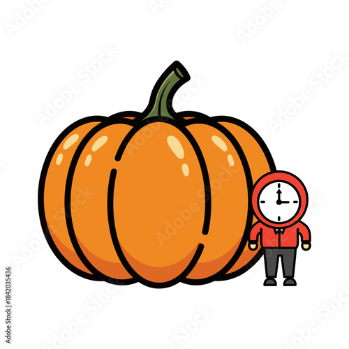Pumpkin with small clock-headed person