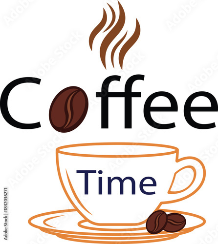 An inviting coffee time vector illustration featuring a steaming cup and coffee beans