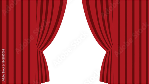 Red stage curtains pulled back to reveal a bright white background, symbolizing an opening or a show.