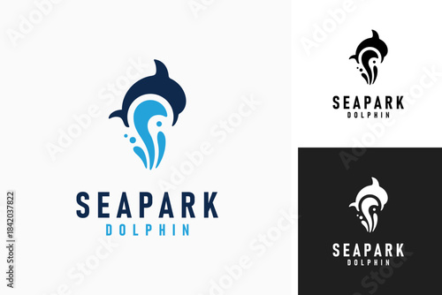 Dolphin and water splash for sea park logo symbol icon design