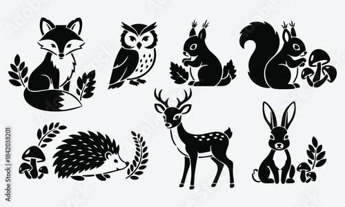 Woodland Animal Silhouette Icon Set