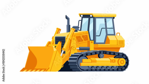 Bright Yellow Bulldozer Illustration: Powerful Earthmoving Machine on Tracks