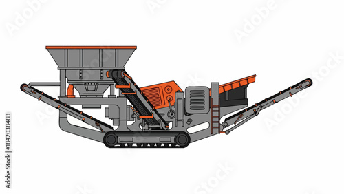 Heavy Duty Tracked Mobile Stone Crusher Machine Vector Illustration