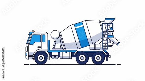 Sleek Blue & White Concrete Mixer Truck Vector Graphic for Modern Construction Design