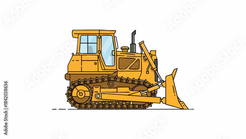 Vibrant Yellow Bulldozer: Heavy Construction Earthmoving Vehicle Illustration