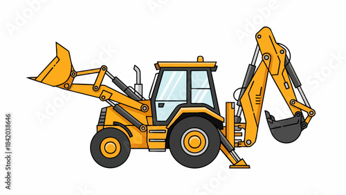 Essential Yellow Backhoe Loader Isolated Vector Art