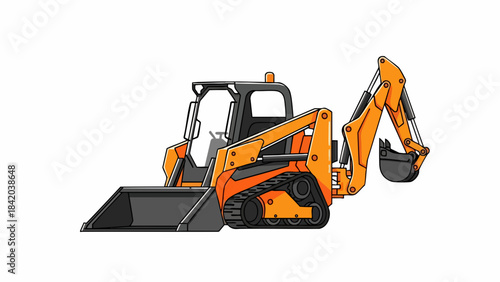 Versatile Orange Skid Steer Backhoe Loader Illustration for Construction