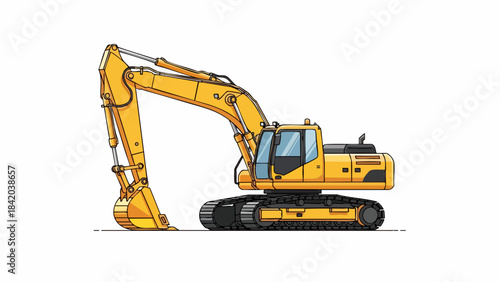 Bright Yellow Tracked Excavator - Modern Industrial Vector Graphic