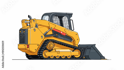 Robust Yellow Compact Track Loader Illustration - Versatile Heavy Equipment Graphic