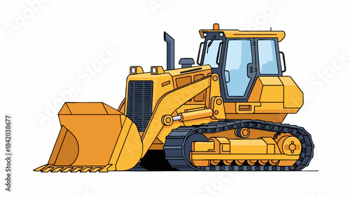 Powerful Yellow Tracked Bulldozer: Heavy Construction Earthmover Vehicle Isolated