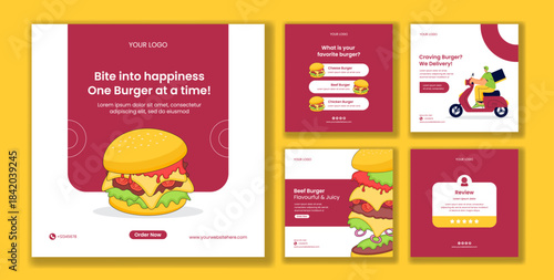 Burger Time Flat Cartoon Hand Drawn Background Template for Social Media Stories Illustration