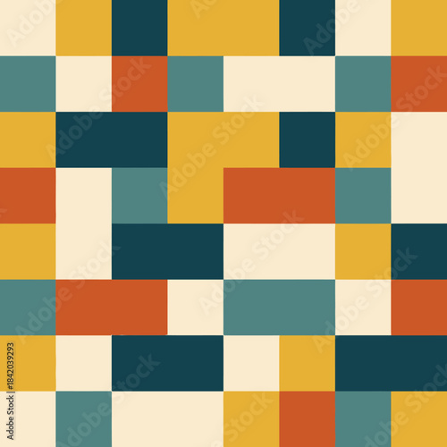 Retro Geometric Pattern with MidCentury Modern Color Palette. Vector Illustrations. EPS Editable