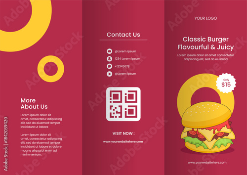 Burger Time Brochure Layout with Flat Cartoon Hand Drawn Illustration Template