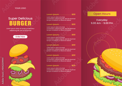 Flat Cartoon Hand Drawn Burger Time Brochure Illustration Background Template