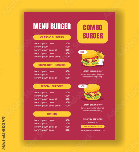 Menu Design Burger Time Flat Cartoon Hand Drawn Illustration Background