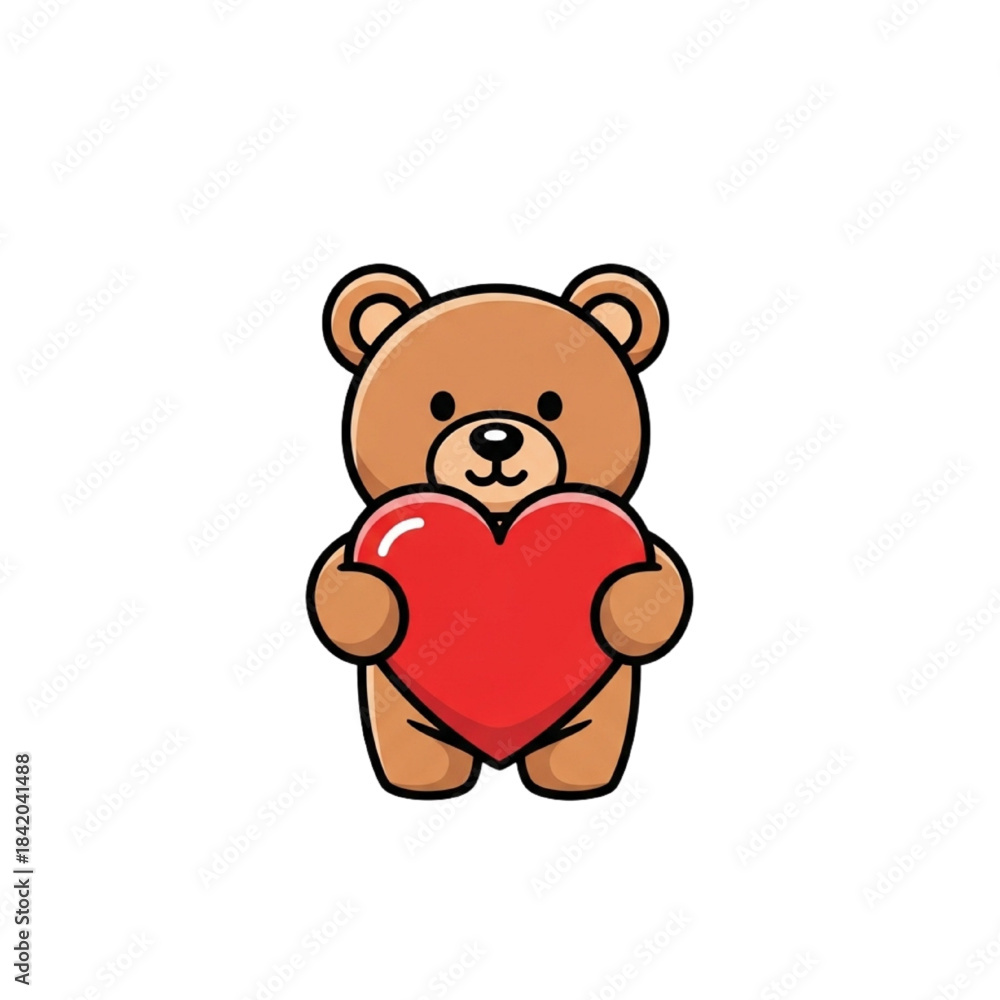 Fototapeta premium Cute Cartoon Teddy Bear Holding Red Heart Vector Isolated