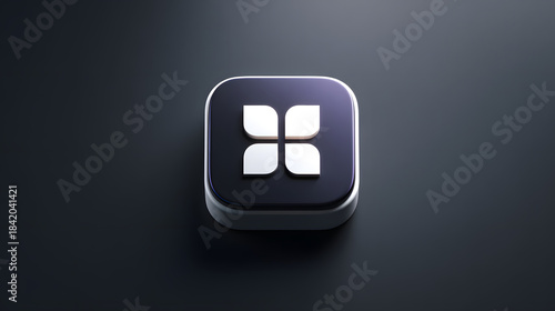 3D Rendering of a Dark Purple Rounded Square Icon with Four White Petal Shapes abstract isolated on a transparent background