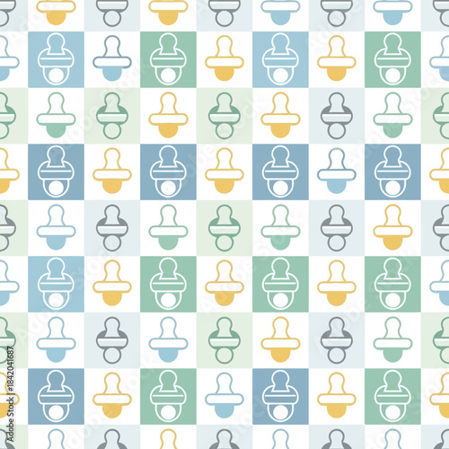 Seamless Pattern of Baby Pacifiers in Pastel Colors. Vector Illustrations. EPS Editable