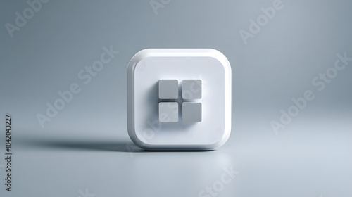 3D White Grid Icon with Rounded Square Frame squares four isolated on a transparent background