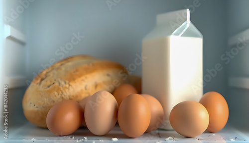 Eggs and bread in refrigerator,Eggs and bread in refrigerator,Rich with fiber, Rich with protein, healthy eggs rich with protein in refrigerator, bread in refrigerator 
