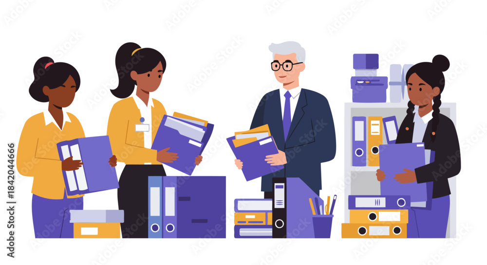 Obraz premium Diverse Business People Organizing Documents and Files in an Office