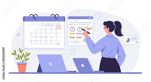 Woman Analyzing Data and Planning in a Digital Office