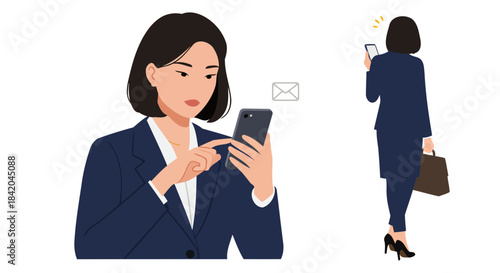 Businesswoman Using Smartphone for Communication and Notification