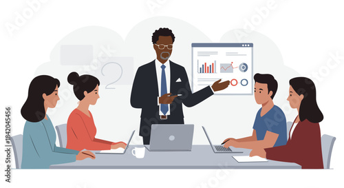 Business Leader Presenting Data and Strategy to Diverse Team