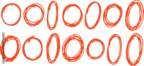 Circle hand drawn circle oval scribble set with fourteen rough marker circles and ovals arranged in two rows as textured sketch icons