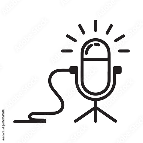 Simple outline microphone with light rays illustration