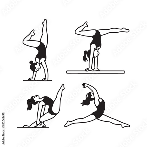 Women Performing Yoga and Gymnastic Poses Flexibility and Exercise Icons.