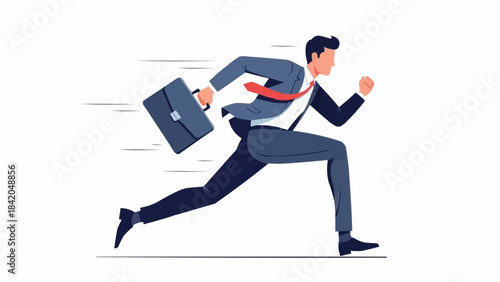 Businessman Running Fast With Briefcase Towards Success.