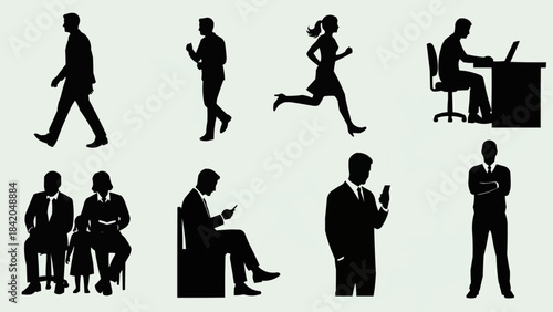Collection of Silhouettes Depicting Various Human Activities and Poses.