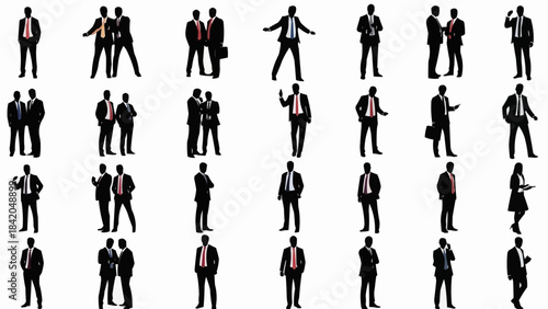 Collection of Business People Silhouettes in Various Poses.