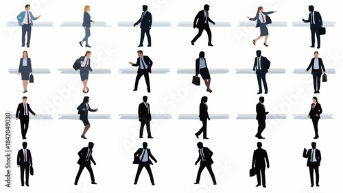 Diverse Collection of Business People Silhouettes and Full-Color Illustrations.