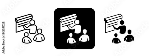 Training  Solid color and black line drawing vector illustration set