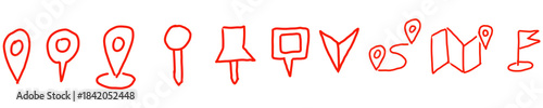 Set location handdrawn doodle vector for map designs and travel journals. Symbolizes navigation, destinations, and artistic sketch markers.