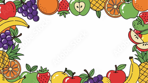 Colorful Fruit Border Frame with Assorted Fruits.