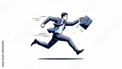 Dynamic Businessman Running with Briefcase in a Hurry.