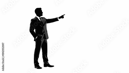 Silhouette of a businessman pointing to the right side.