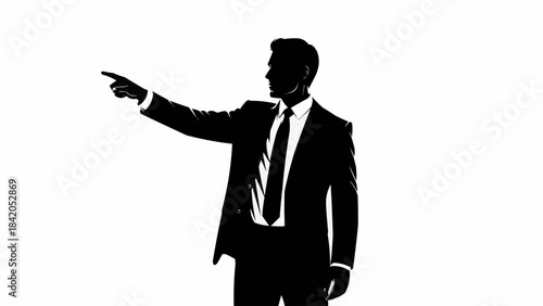 Silhouette of a businessman pointing forward with determination and vision.